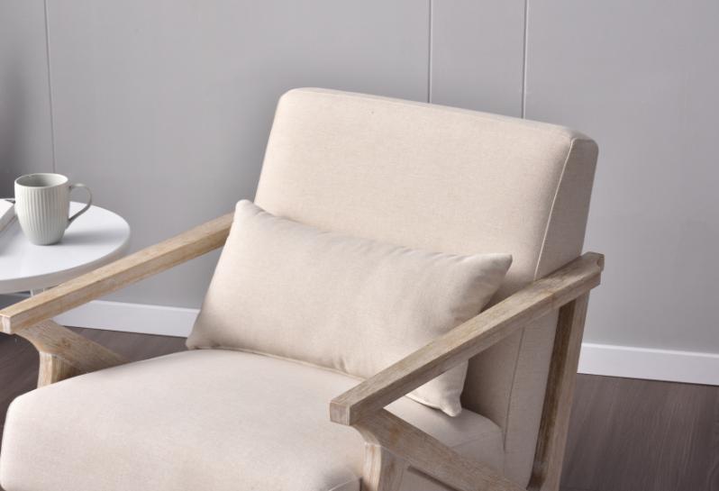 [TikTokShopBlackFriday]EBELLO Mid Century Modern Chair with Wood Frame, Upholstered Armchair with Waist Cushion, Accent Chair for Living Room Bedroom Apartment, Easy Assembly, Beige