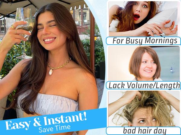 [ kookastyle ] 20inch Invisible Wire Synthetic Hair Extensions 20‘’ Long Wavy Layered Synthetic Clip in Hair Extensions with Transparent Wire Adjustable Size 6 Secure Clips Dark Brown Thick Hairpieces for Women 20 Inch