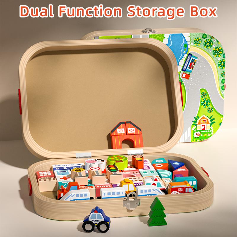 Edutree Cityscape Creative Wooden Building Blocks, Educational Toy for Kids, Magnetic City Playset with Cars, Traffic Signs, and Miniature Buildings, Fine Motor Skills & Imagination Development, Birthday Halloween Gifts For Boys Girls