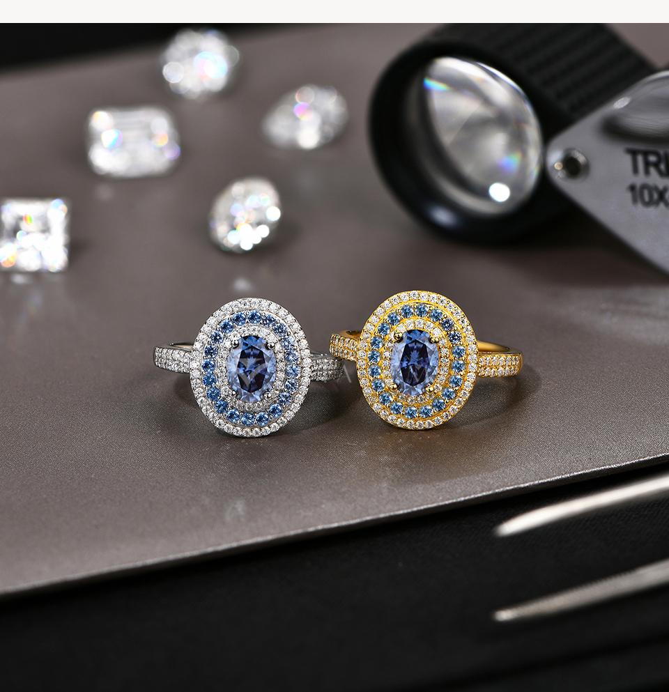 1CT Oval Shape  Lab-Created Blue Moissanite Ring With Halo  for Women Engagement Wedding Anniversary Jewelry R166 SpringStatements