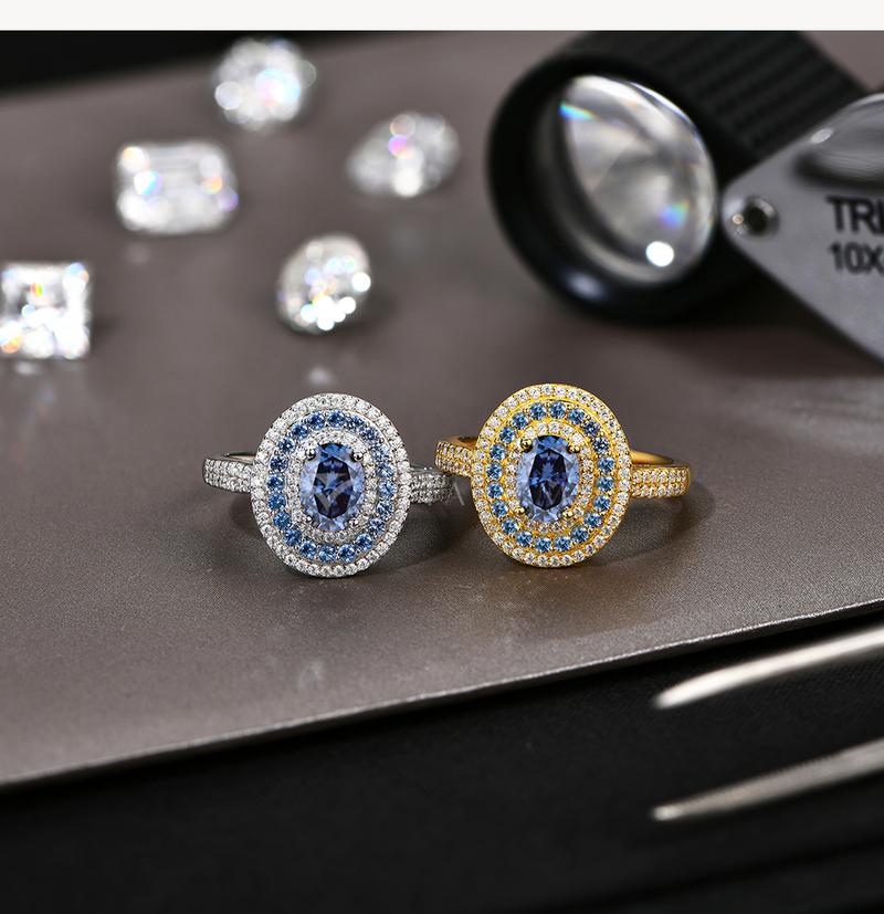 1CT Oval Shape  Lab-Created Blue Moissanite Ring With Halo  for Women Engagement Wedding Anniversary Jewelry R166