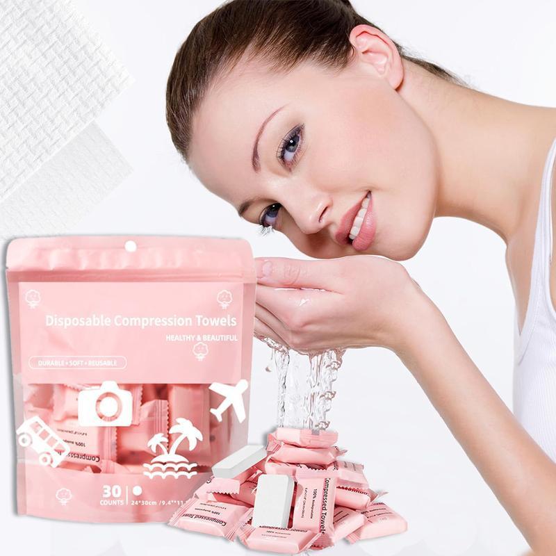 Disposable Compressed Towel Tablets - 30 Pieces Portable Compact Face Towels Suitable for Home Use, Camping, Hiking, Travel, Picnics, and Gym Workouts - Ideal for On-the-Go Hand Cleaning, Facial Cleansing, and Makeup Removal