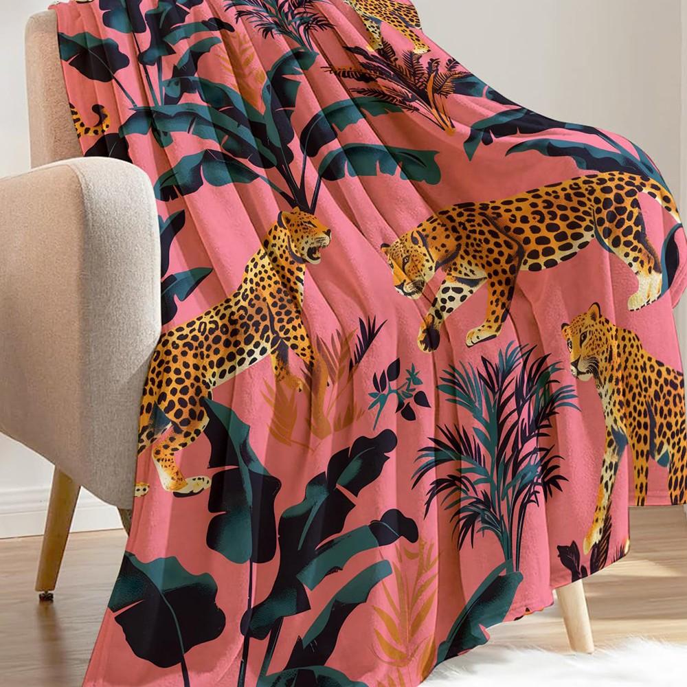 Leopard Print Blanket, Tropical Jungle Cheetah Pattern, Soft Comfortable Sofa Bed Throw, Warm Plush Cover for Bedroom Living Room, All-Season Blanket, Wild Style Gift for Women Girls