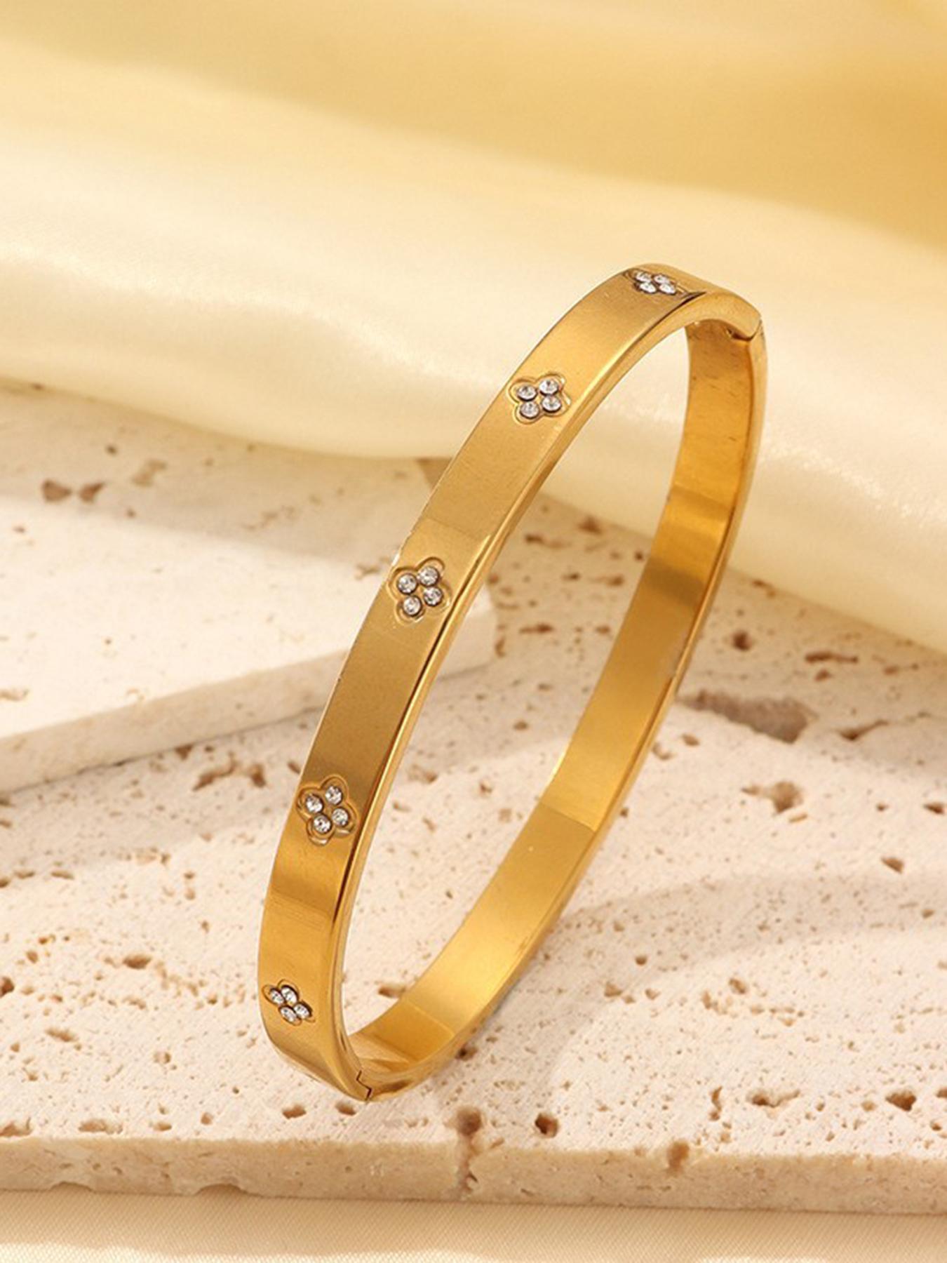 5-Piece Waterproof Titanium Steel Bracelet Set, Rhinestone Design, 18K Gold Plated, Versatile Bracelet, Unisex Elegant Jewelry, Stackable Bracelets, Fashion Bracelet