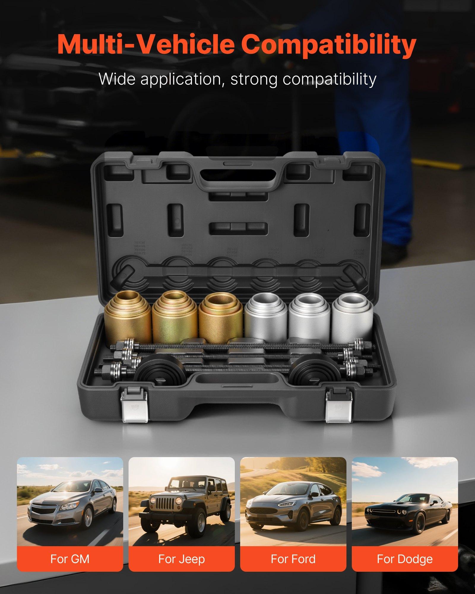 【Summerfinds】VEVOR Pull and Press Sleeve Kit, 26 PCS, Steel Bush Removal Insertion Sleeve Tools with Carrying Case, Compatible with LCV and HGV Engines, for Removing and Installing Bushings, Bearings, and Seals