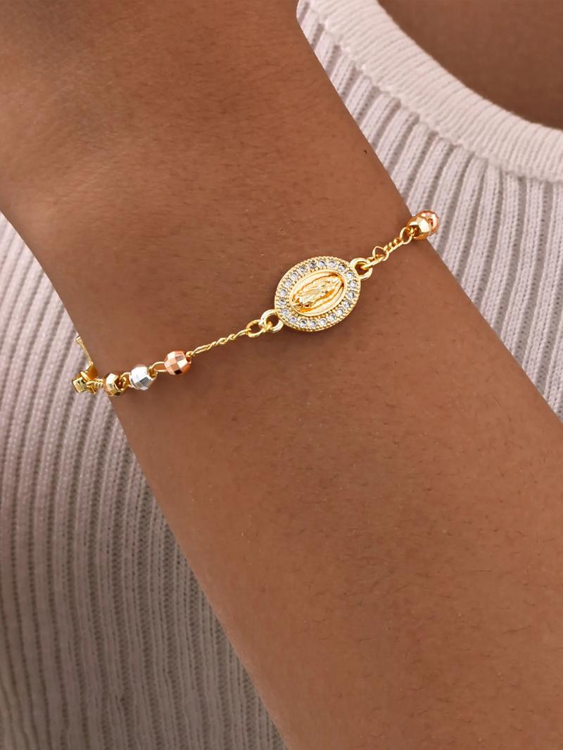 Women's Elegant Our Lady of Mary Design Bracelet, Fashion Religious Faith Jewelry with Cross, Trendy All-match & Exquisite Jewelry for Birthday Gift, Beautiful Bracelets