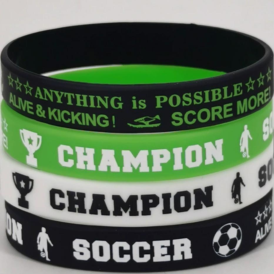 4 Pack Silicone Rubber Wristbands for Soccer Fans, World Cup Theme Sports Bracelet for Men Women, Cheering Accessory for Outdoor Exercise