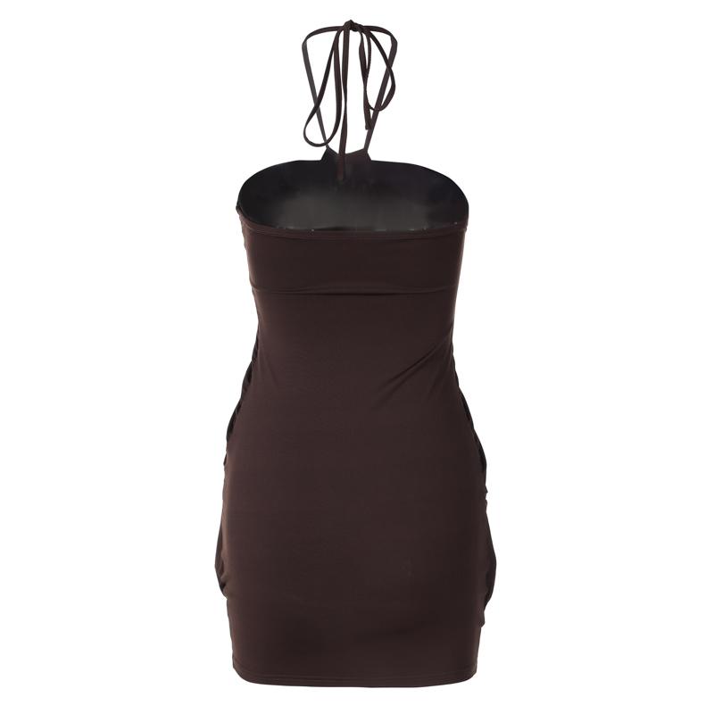 Sexy Back Tie Halter Off Shoulder Solid Mini Dress Women's 2025 Summer New Sleeveless Slip Style Front Draped Dress to Beach Party Club Dating Outfit Dresses