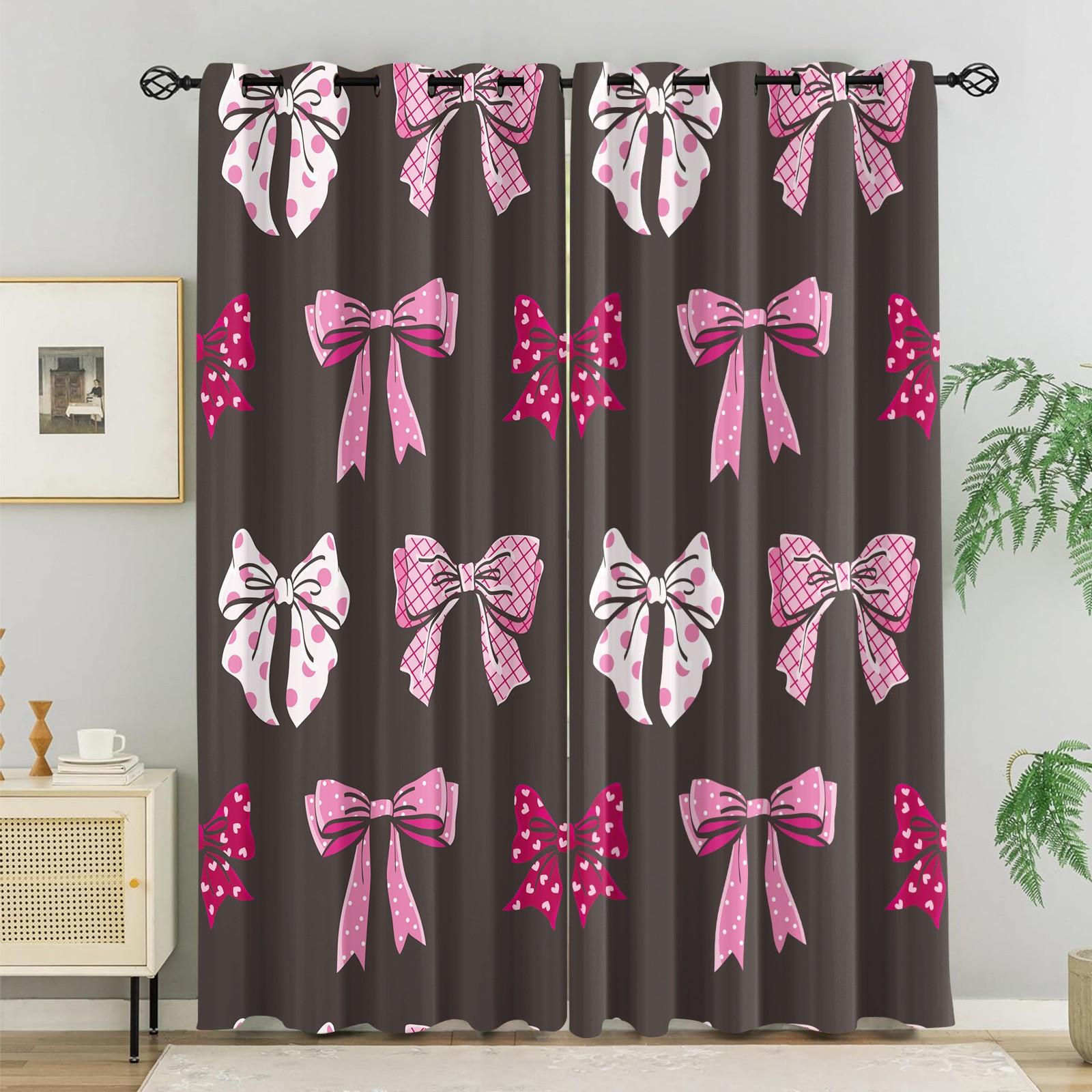 2 Panels Set Cute Coquette Bow Print Blackout Curtains, Y2K Aesthetic Darkening Grommet Window Drapes, Privacy Protection & Light Blocking, Perfect for Bedroom, Living Room, Dorm & Girls' Room Trendy Home Decor