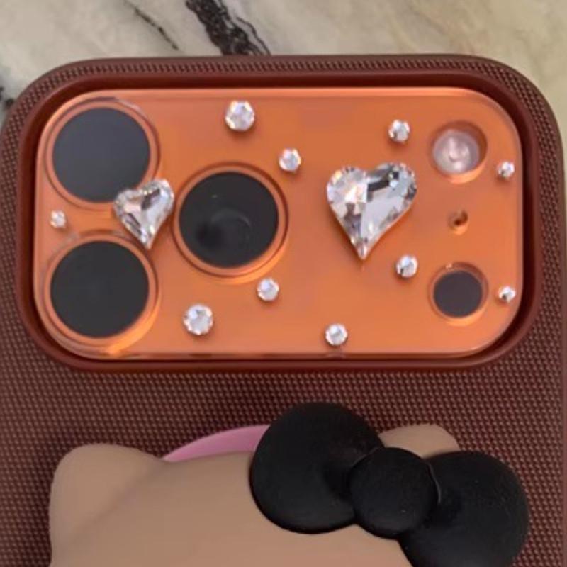 Diamond 3D Bow Heart Glass Camera Protector Case for iPhone 17 Pro Max 17Pro Lens Film Clear HD Full Cover
