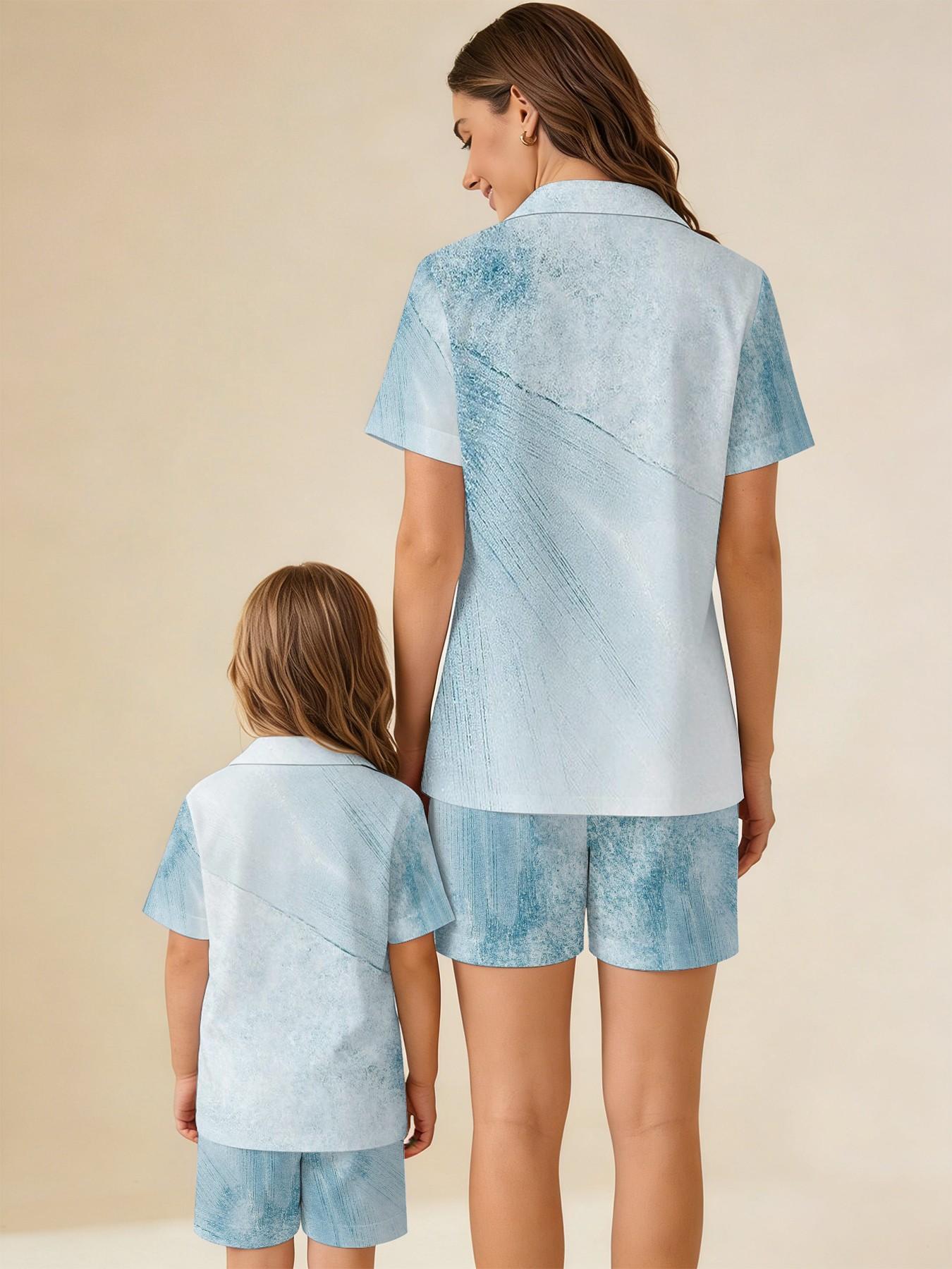 3D Ice Blue Anime Parent-Child Pajamas, Traditional Style 3D Print, Mother-Daughter Home Wear, Cool and Comfortable Sleepwear