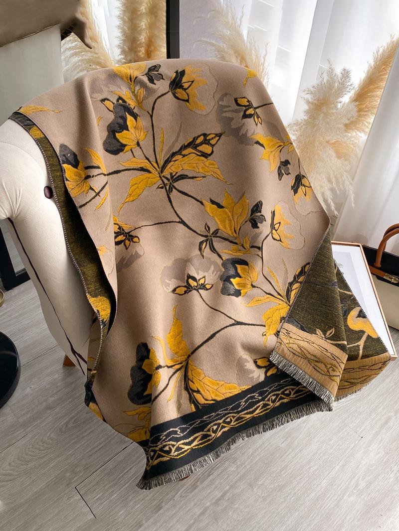 Elegant Floral Knit Scarf for Women, Boho Style Double-Sided Shawl, Fall & Winter Warm Daily Wear, Fitted Design