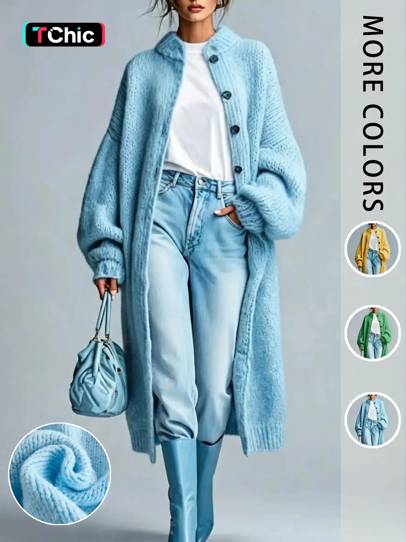 Women's Solid Color Casual Long Knit Cardigan, Button Stand Collar Long Sleeve Fall Winter Loose Sweater Coat, Comfortable Outerwear