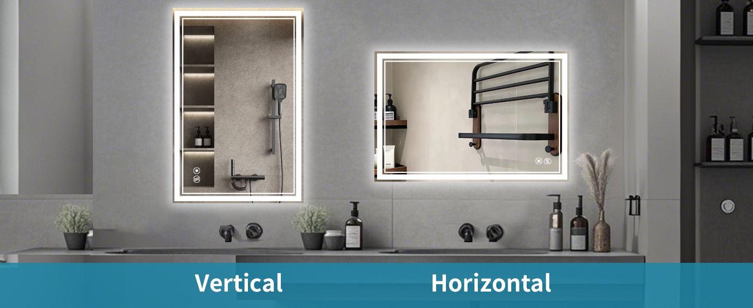 Anti-Fog LED Bathroom Mirror with Dimmable Lights - Smart Touch Screen, Memory Function, Waterproof & Versatile Mounting (Horizontal/Vertical) , Easy Installation, Tempered Glass
