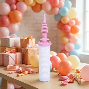 1pc manual balloon pump, PP material durable, white and pink color design, more vibrant and beautiful, larger size than the general inflator pump, size 32cm*7cm/12.5in*2.7in, more inflatable capacity, non-slip design, inflatable more effort, suitable for