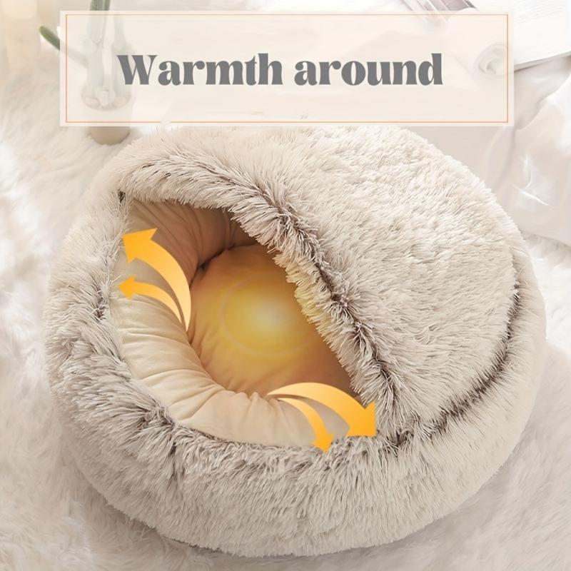 Half-Enclosed Cat Bed with Cover, Soft Pet Dog Bed, Autumn Winter Warm Short Plush Pet Bed for Dogs and Cats, PP Cotton Fabric, Bed Built Kennel