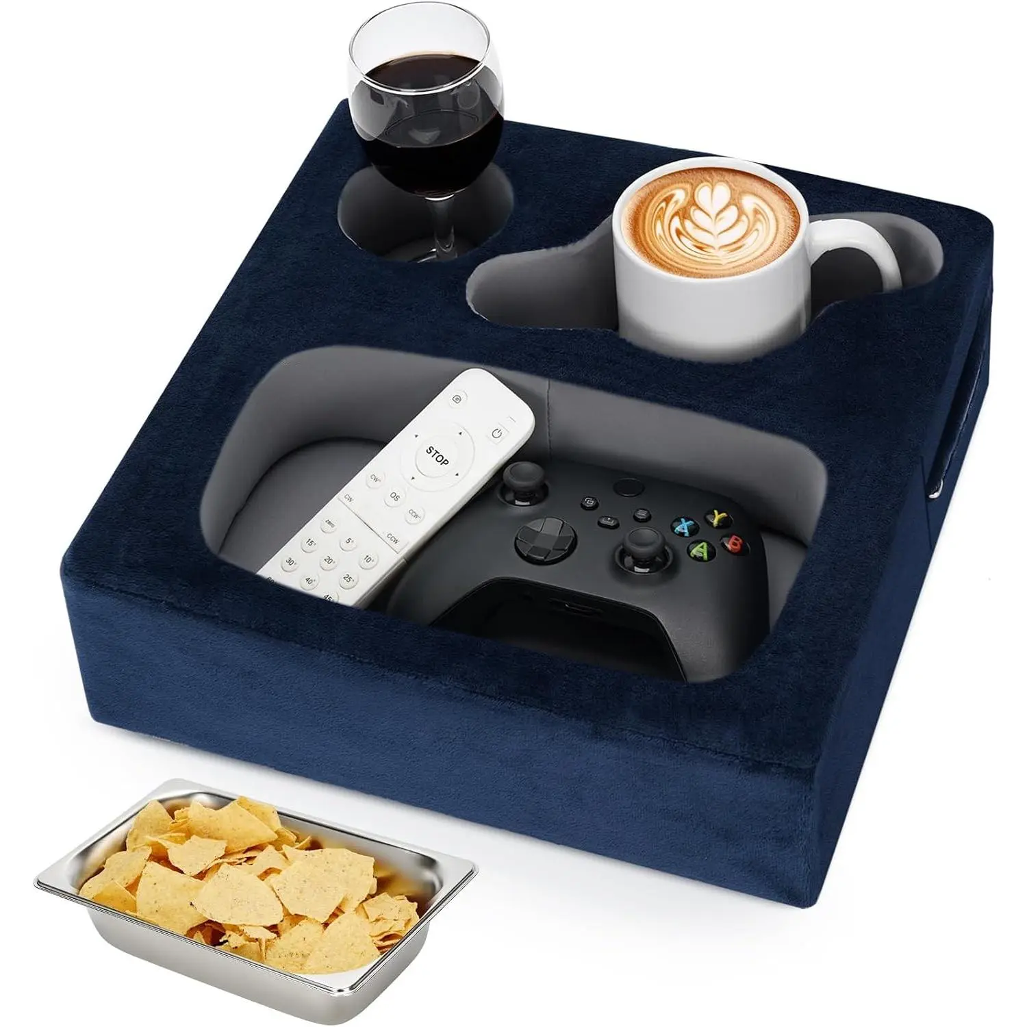 Couch Cup Holder, Couch Caddy, Couch Drink Holder, Bed Cup Tray | Sofa Cup Holder Remotes Holder for Cups, Headphones, Snacks and Phones, Use it on Car, Pack, Beach, RV,and More (Navy)
