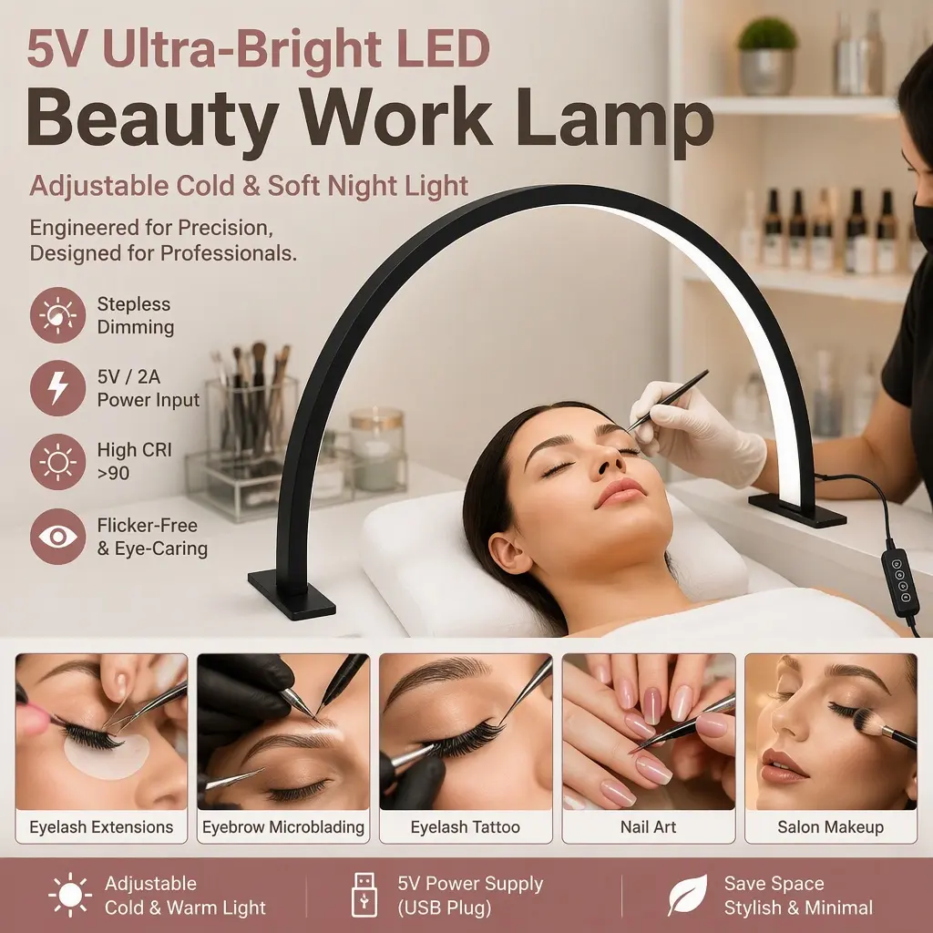 5V Ultra‑Bright LED Beauty Lamp, Cold & Soft Night Light for Eyelash Extensions, Eyebrow Tattoo & Nail Art