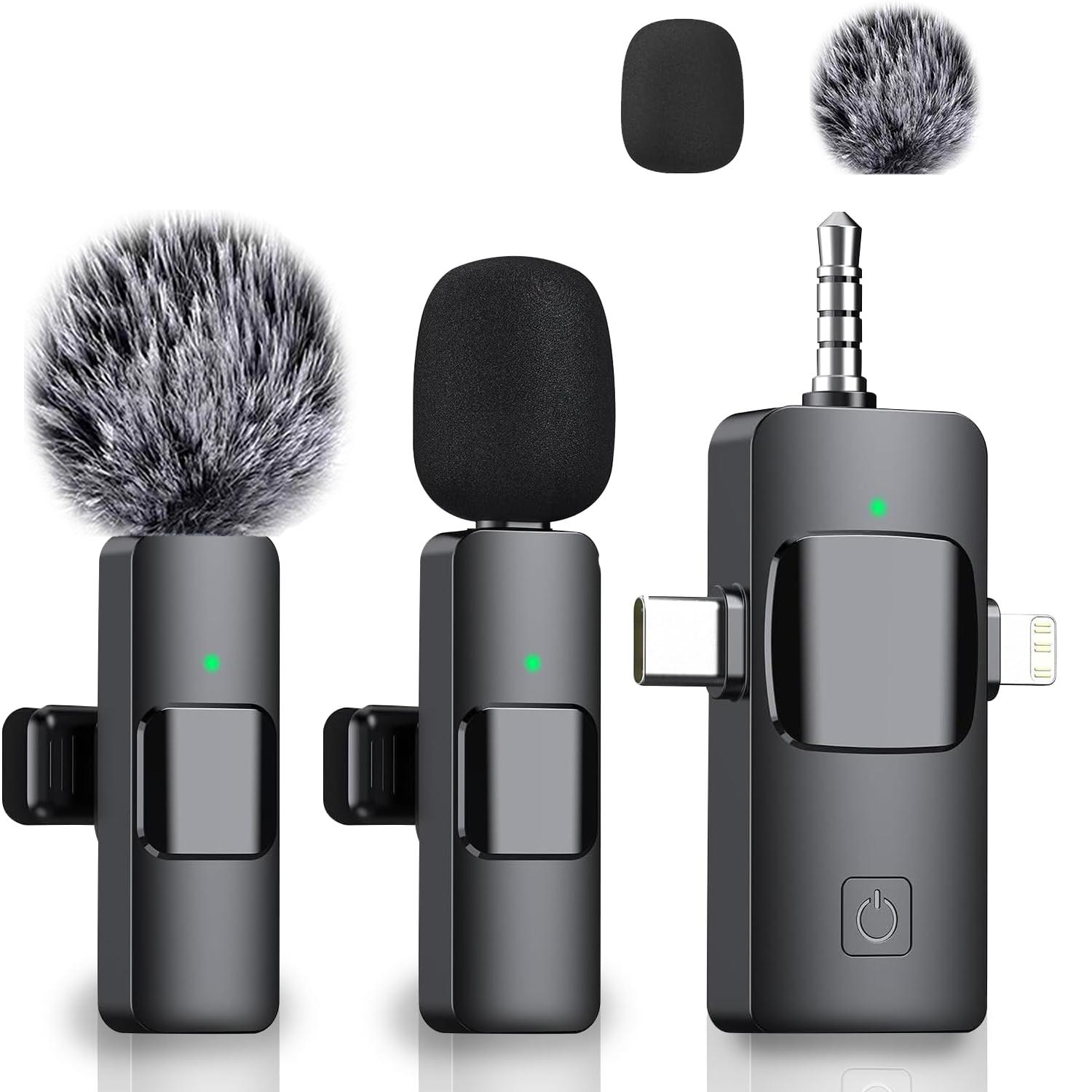 3-In-1 Wireless Lavalier Microphone for iPhone, Android, PC, USB-C, Noise Cancelling Lapel Mic for Interviews, Videos, Podcasts, Conferences, Wireless Mic Receiver