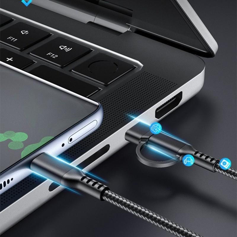 Multi-functional 2-in-1 fast charging data cable, 2M long, made with high-density nylon braided cable body and metal casing design, compatible with USB-C, Type-C-C, iPhone/15/16/Samsung/Galaxy/tablets/laptops, allowing fast charging for multiple devices,