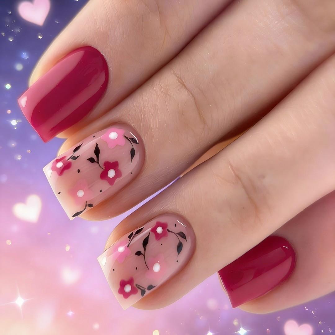 French Chic Floral Pearl Sweet European Style Detachable Nail Art Stickers, 24 Pieces, Model 53hj-04, Single Item Pack