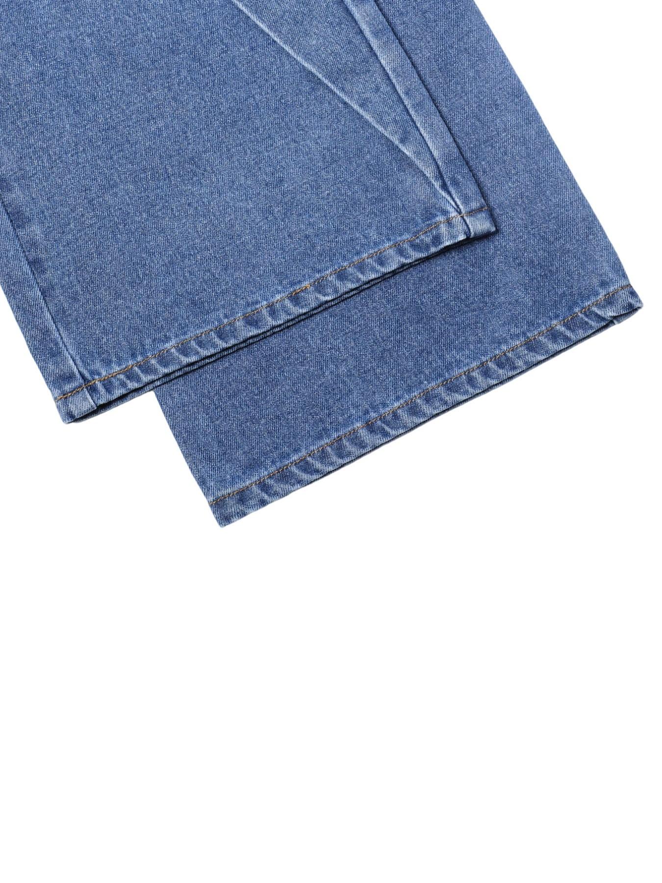 Lkuily Women's Medium Wash Crossover High Waisted Denim Wrap Over Cross Front Single Button High Waist Wide Leg Floor Length Jeans, Diagonal Stitch Drape Loose Hip Cover Long Straight Pants, Minimal Office Unique Design Casual Denim Trousers, Bottoms