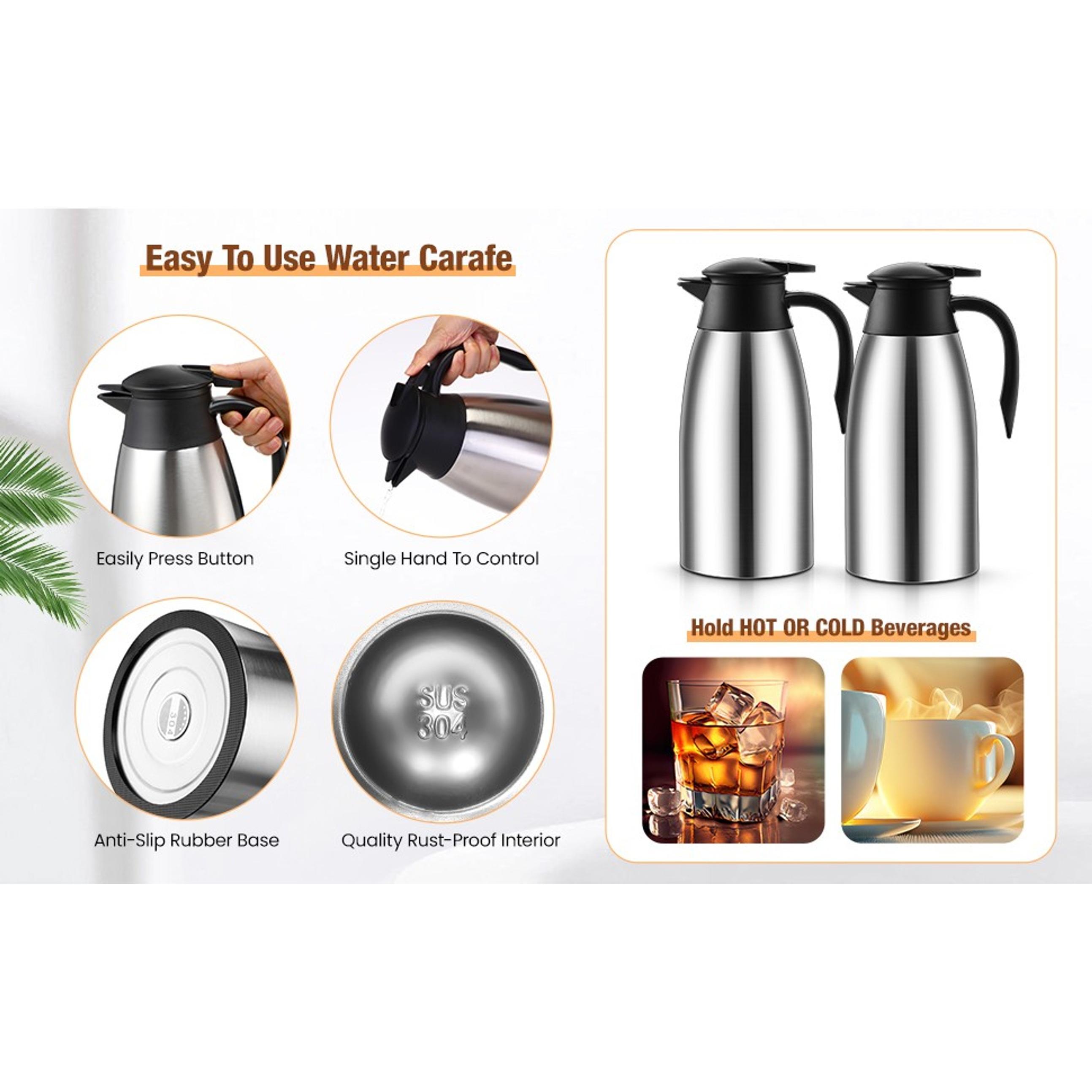 Stainless Steel Thermal Coffee Carafe Set (2 Pcs, 68 oz, Silver) - Insulated Vacuum Pot with Lid, Brushes for Pouring Hot Water, Coffee, Tea, Milk; Creamer Pitcher Jugs Dispenser Stainless Steel Thermal Coffee Carafe Set (2 Pcs, 68 oz, Silver) - Insulated Vacuum Pot with Lid, Brushes for Pouring Hot Water, Coffee, Tea, Milk; Creamer Pitcher Jugs Dispenser