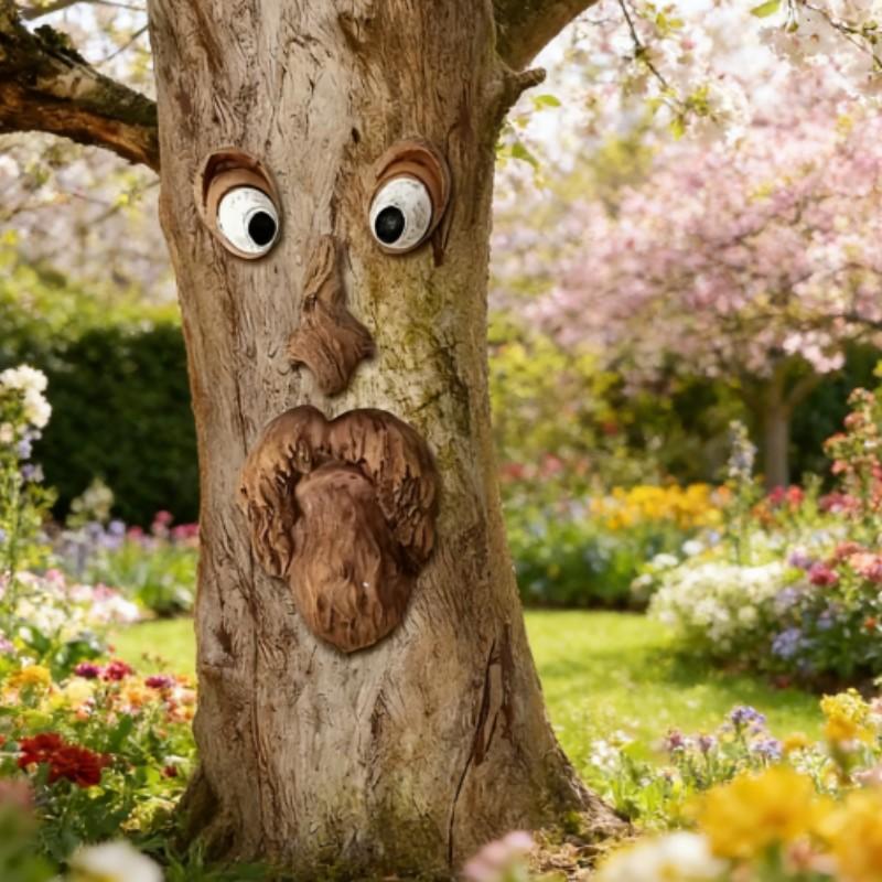 Funny Tree Face Decoration 3D Weird Old Man Tree Hug Sculpture, Outdoor Garden Art Ornament, Waterproof Resin Tree Hanging Decor