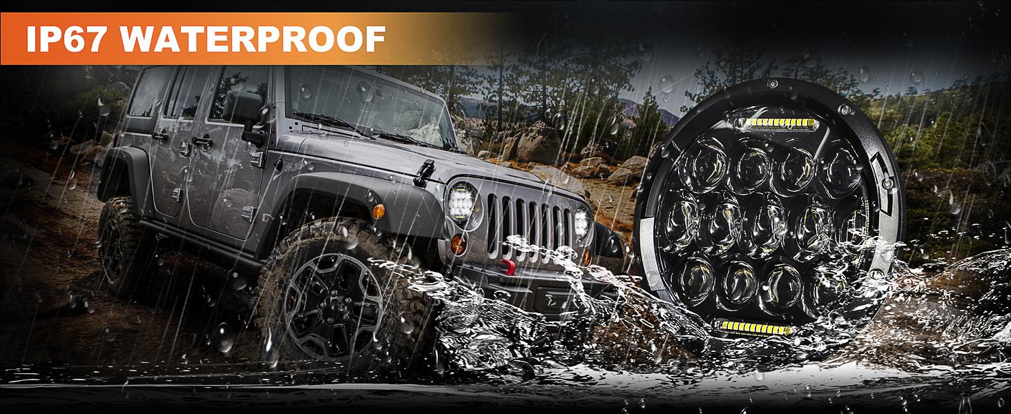 7 Inch Round LED Headlight for Jeep Wrangler JK JKU TJ CJ DOT Approved Auto Car Accessories with  Halo Angle Eyes IP67 Waterproof