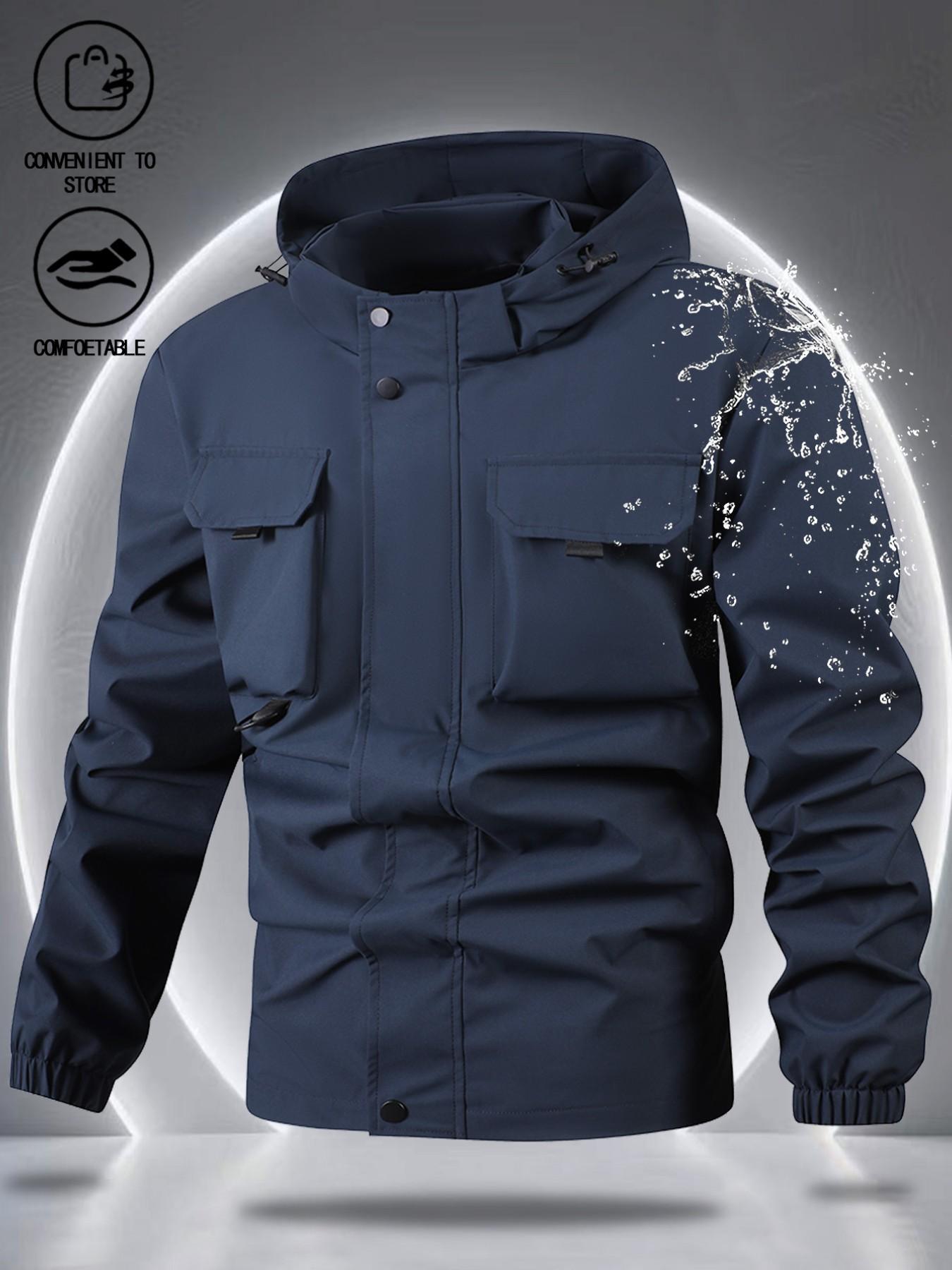 Men's Functional Workwear Jacket, Multi-Pocket Hooded Coat, Waterproof Durable, Outdoor Adventure, Hiking Camping, Fall Winter