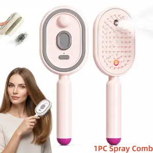 1 PC 2026 New Electric Steam Brush for Hair, Upgrade Rechargeable 3 in 1 Self Cleaning Hair Brush with Water Spray, Electric Spray Air Cushion Massage Comb for Long Short Hairs Frizz Control No Essential Oil Included