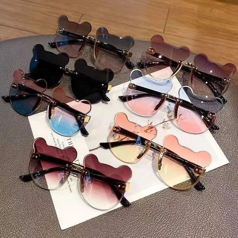 New Kids Sunglassess Cartoon Bear Sunglasses for Boy Girl Children Rimless Sunglasses UV400 Outdoor Travel Skiing Sunglassess