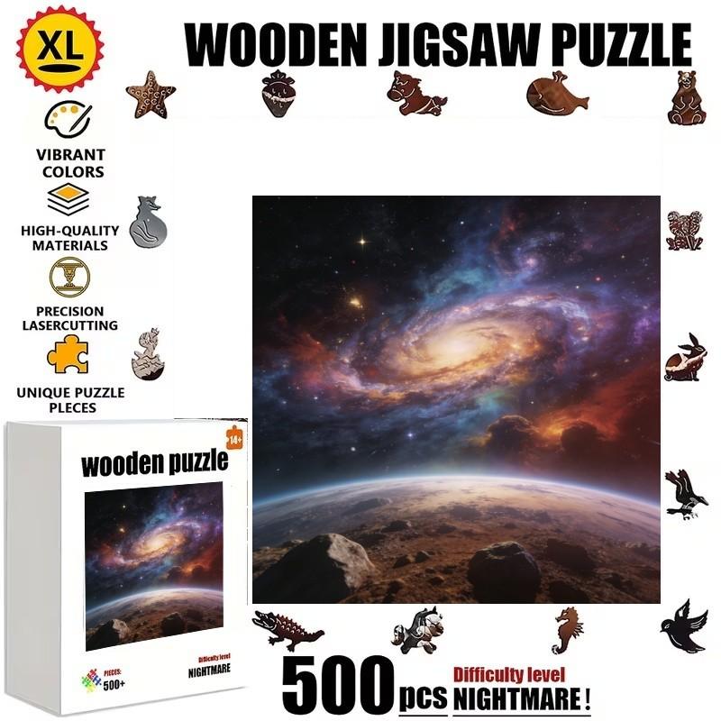 500 Piece Wooden Puzzle, Cosmic Pattern, Unique Irregular Shapes ...