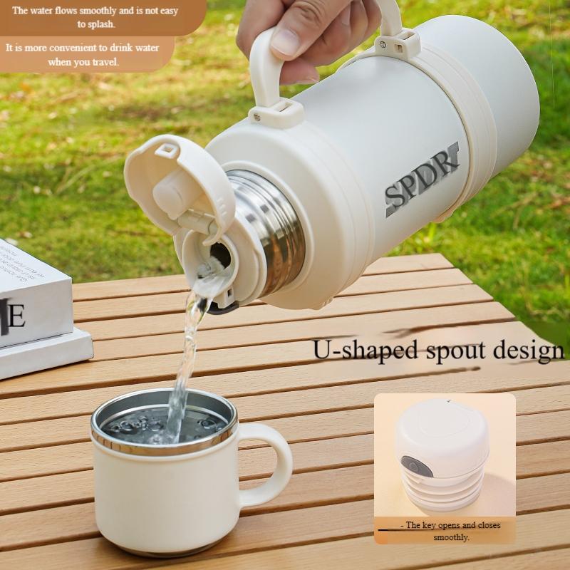 1L Large Capacity Stainless Steel Water Bottle with Foldable Handle and Leak-Proof Lid, Insulated for Hot/cold Drinks, Portable for Gym Camping Office Travel