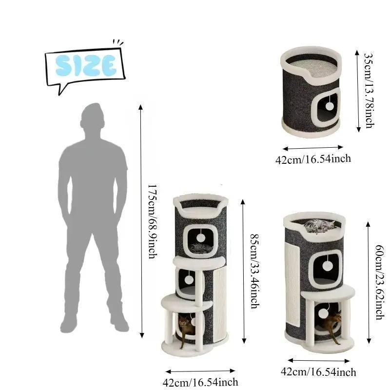 Multi-Level Foldable Cat Tree Towers for Indoor - Cat Furniture, Interactive Hanging Toy Ball, Soft Cozy Top Bed, Cat Tree House, Cat Hideaway, Vertical Scratcher, Scratch-Resistant Design, Christmas, New Year's Gifts for Cats, 3/2/1Tier