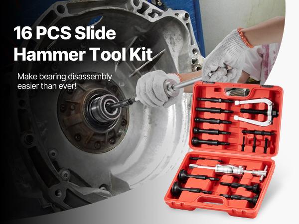 VEVOR Blind Hole Bearing Puller Set, 16-in-1 Inner Bearing Race and Seal Extractor Kit, 16 PCS Slide Hammer Pilot Insert Inner Internal Bearing Removal Tool Set with 10 Split Collets and Counterstay