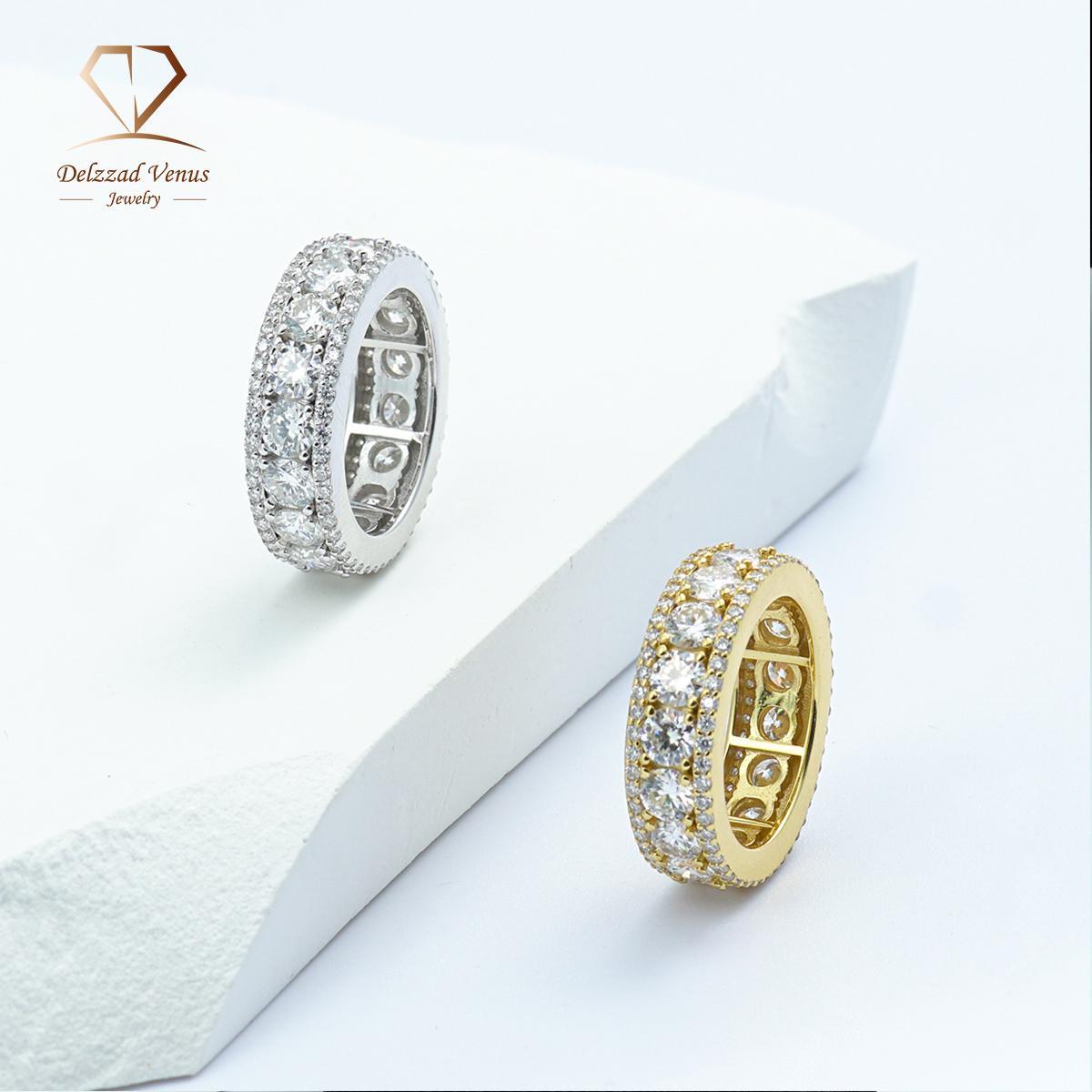 Delzzad S925 VVS Synthetic Moissanite Hip Hop Style Unisex Circle Ring Engagement Wedding Anniversary Gift for Women Men