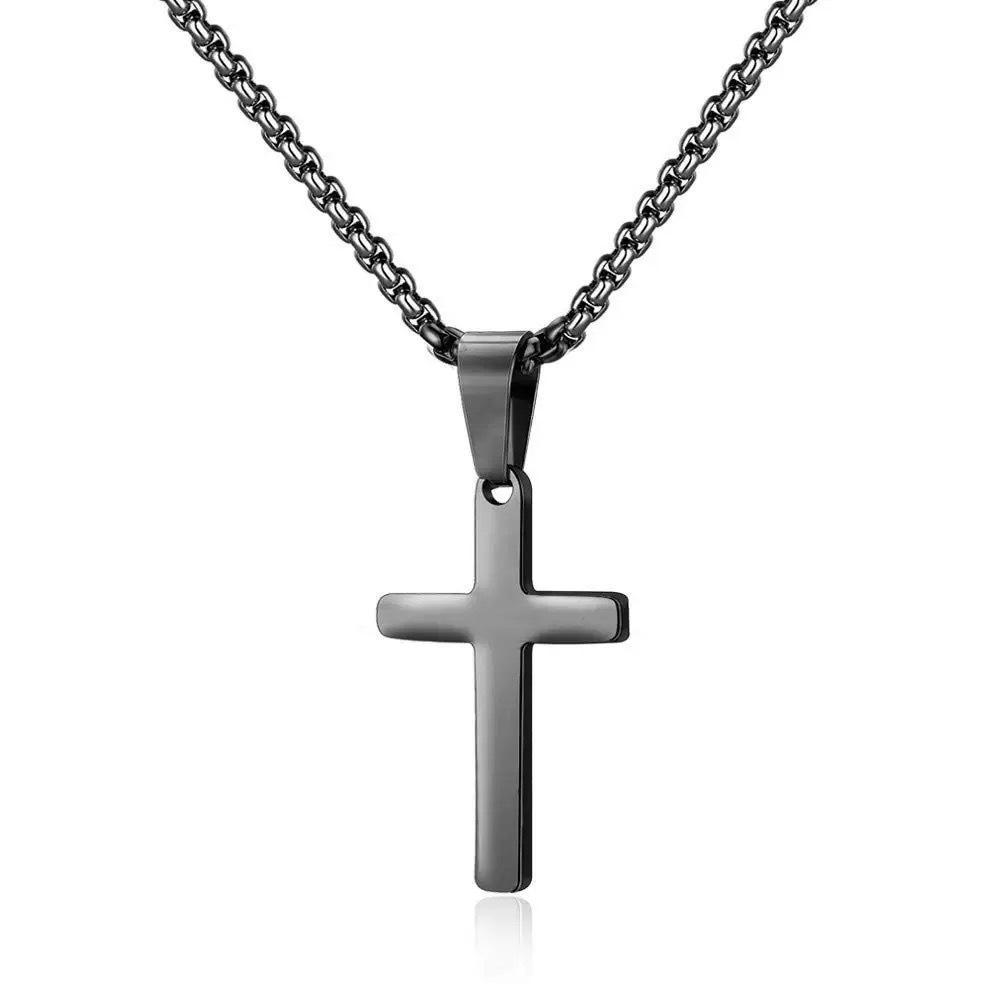 304L Stainless Steel Cross Pendant Necklace Unisex Golden, Black, Silvery Retro Cross Pendant Adjustable Cuban Twist Chain Stackable Jewelry Gifts Cross Chain Necklaces for Men Women