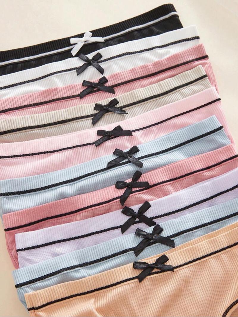 10 COUNTS Girls' Simple Casual Comfortable Breathable Panties, With Cute Bow Design On Front Waistband, Student Underwear, Youth Underwear, Girl's Briefs for All Seasons,9-16Y