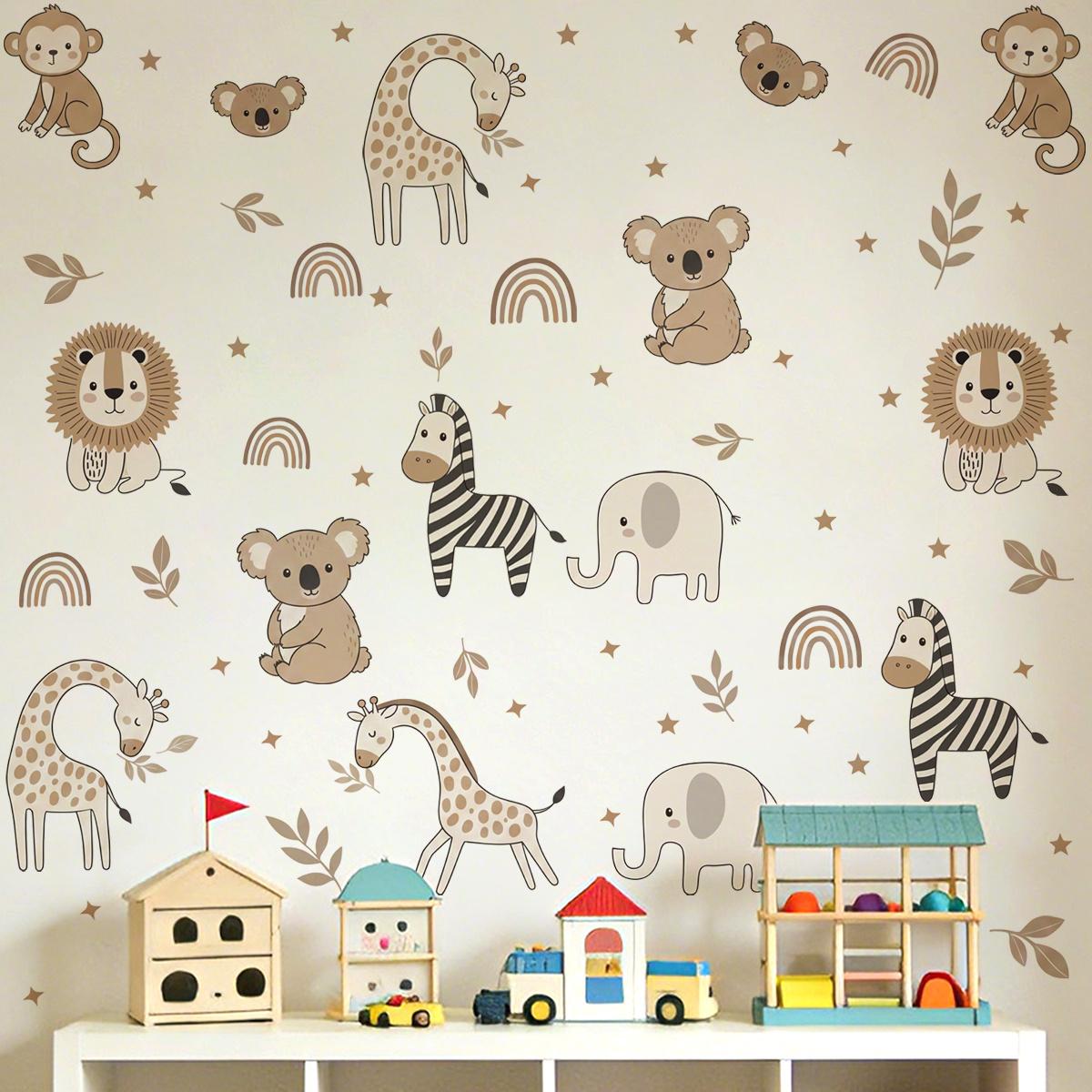 2Pcs Set (3060cm2pcs) Boho Jungle Animals Self-Adhesive Wall Stickers, Versatile Cute Home Wall Decals for Kids Room