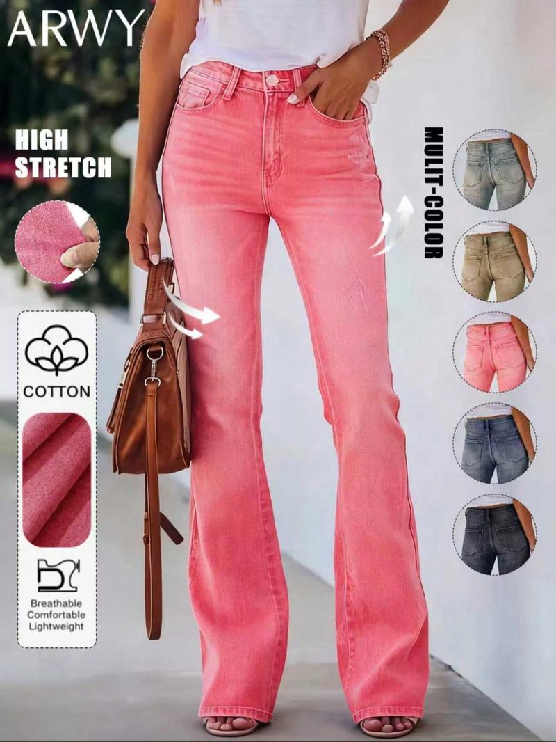 Women's Gradient-Color Slim-Fit Bootcut Jeans, Fashion Mid-Rise Stretchy Washed Denim Pants, Bohemian Style for All Seasons