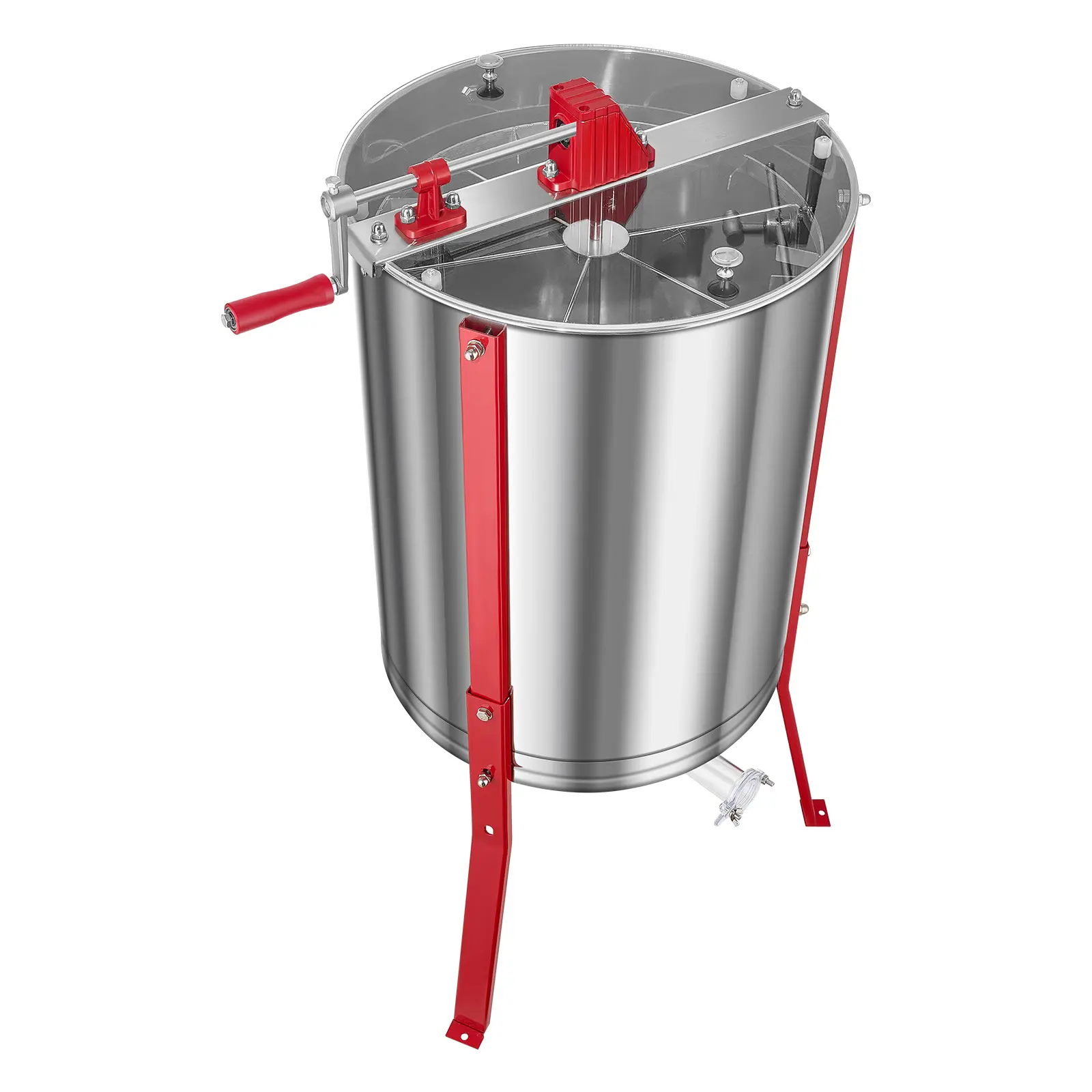 Honey Extractor, 6 Frame Manual Honey Spinner with Transparent Lid, Stainless Steel Honeycomb Drum Spinner with Height Adjustable Stand, Honeycomb Extraction Centrifuge Equipment for Beekeeping