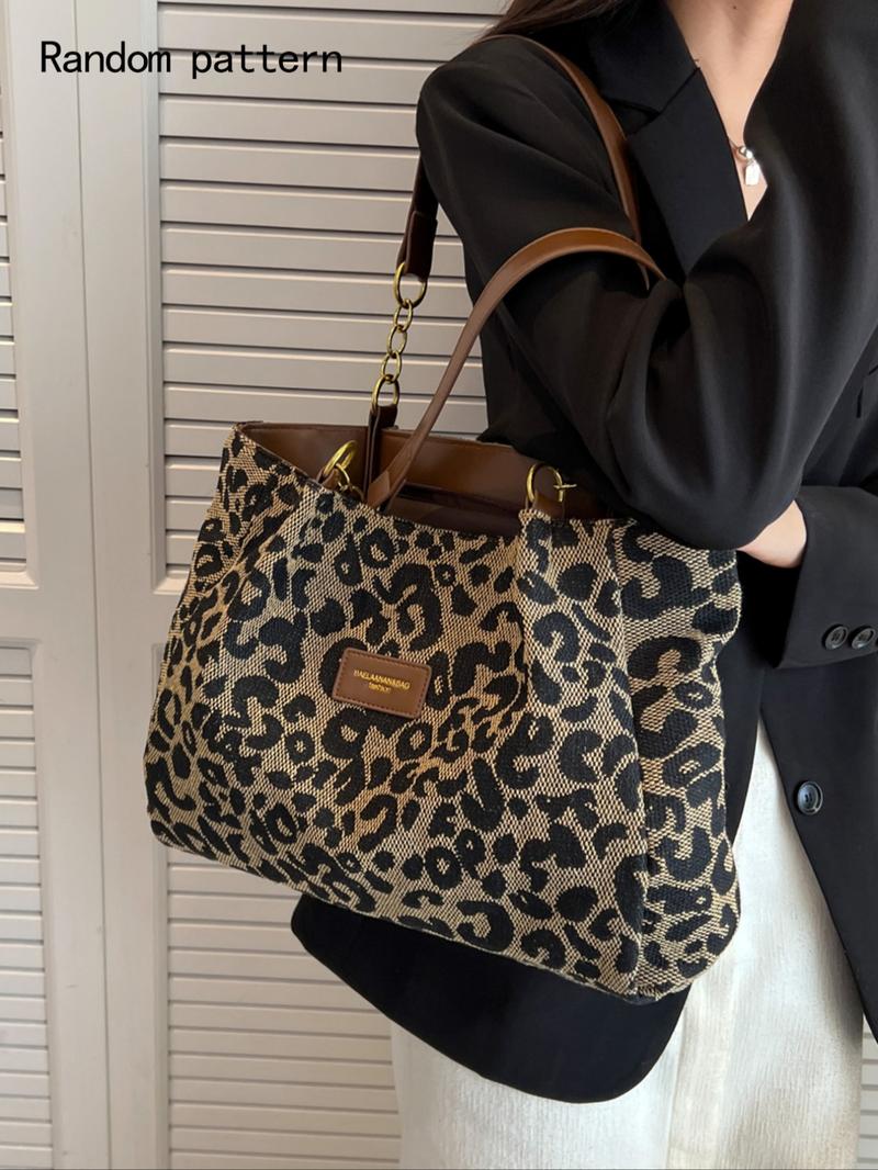 Women's Random Leopard Print Casual Shoulder Bag, Style Large Capacity Tote Bag for Work & Daily Used, Personalized Trendy All-match Underarm Bag