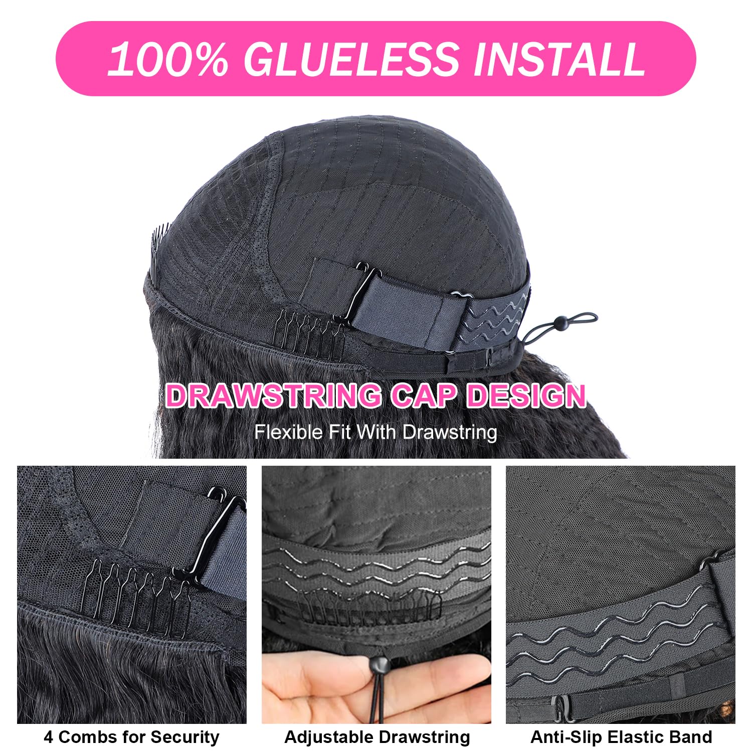 Bling Hair 3 In 1 Half Wig Human Hair With Drawstring Kinky Straight Half Wig Ready To Go Comfortable Fit No Glue Needed Natural Hairline