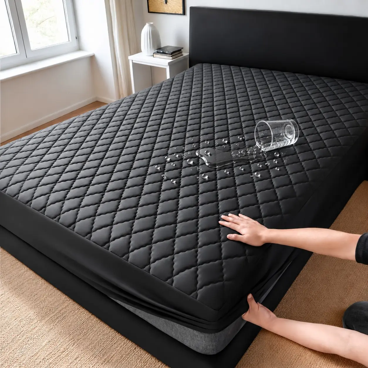 1-Piece Waterproof Mattress Protector and Soft Padded Mattress Cover, Breathable Noiseless Bedding with Non-Slip Deep Pocket for 6–30cm Mattresses, Machine Washable Fitted Bed Protector for Bedroom, Dorm and Hotel, Available in Multiple Sizes