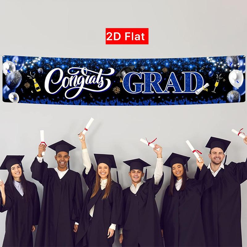 2D Flat Banner for 2026 Graduation Season, Blue, No Power Needed, Ideal for Graduation Party Decorations, Pull Flag Banner