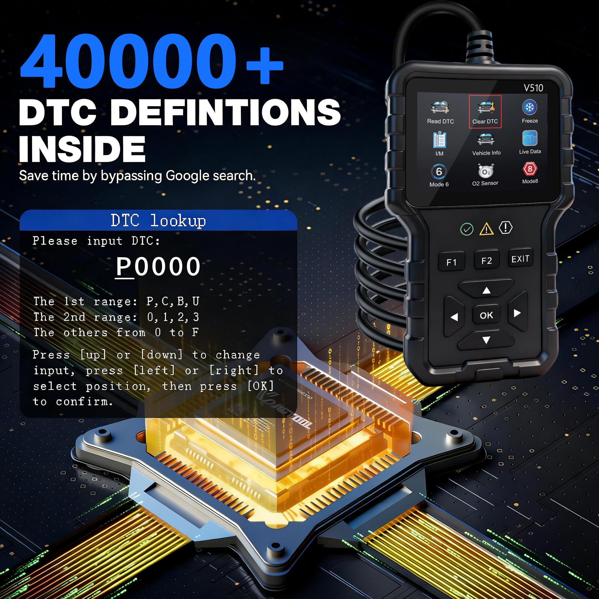 Obd2 Car Scanner V510 with Battery Test, Auto Diagnostic Tool for Engine Light, Fault Code Reader for All Obd-Ii Vehicles Since 1996