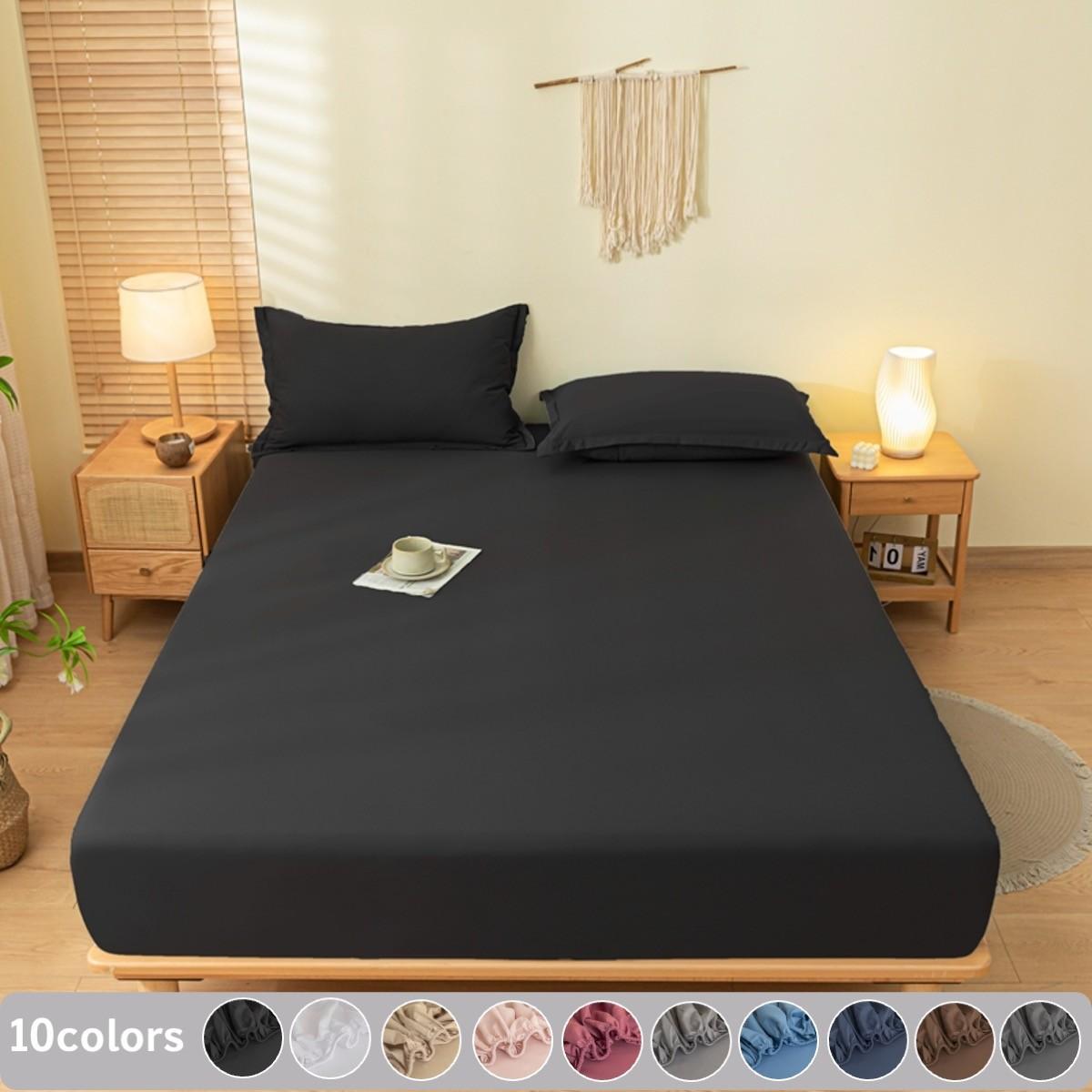 3pcs Solid Elastic Fitted Sheet Set, Full Coverage Non-Slip Mattress Protector, Deep Pocket Fits 5-30cm Mattress, Soft Breathable Durable Bedding, Wrinkle-Free and Fade-Resistant