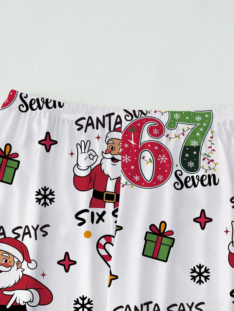 Women's 67 Six seven santa  Christmas Pajama Set, Fall & Winter Long Sleeve Loungewear, Elastic Waist Pants, Comfortable Cute Holiday, Christmas Gift