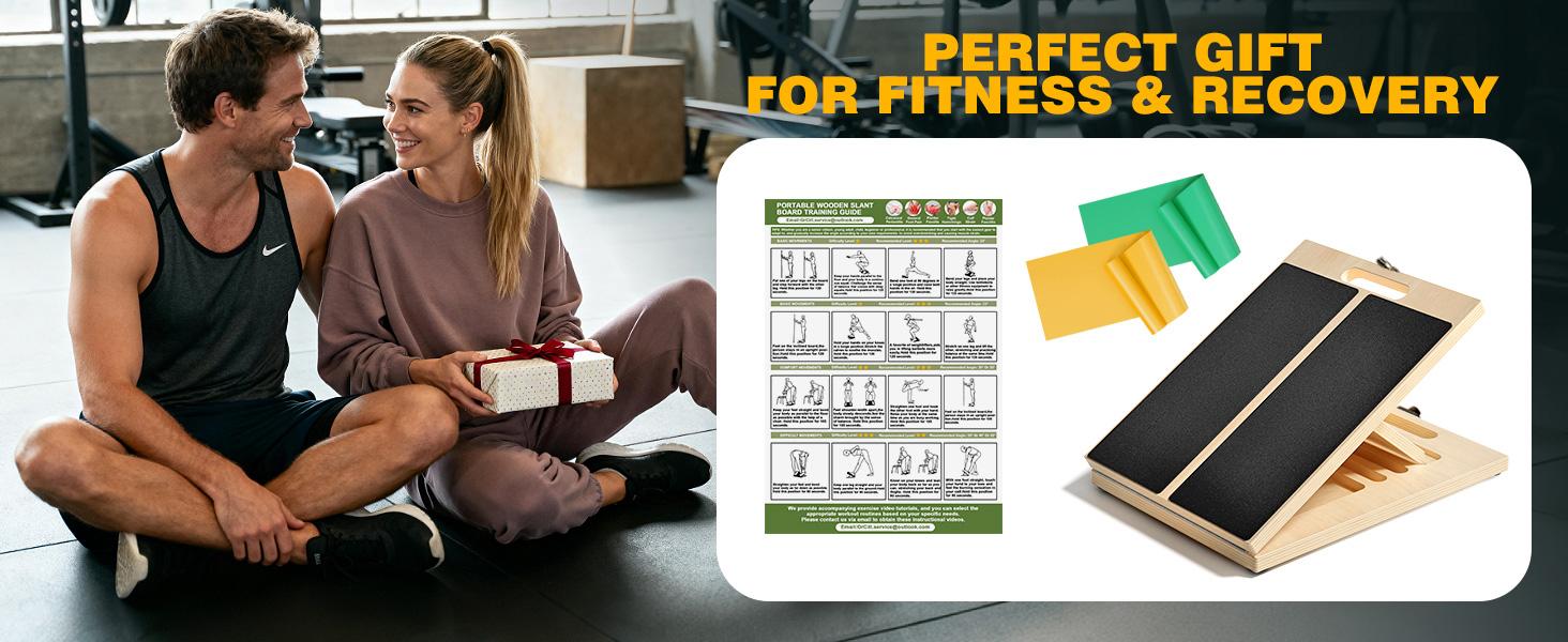 Professional Slant Board for Calf Stretching, Adjustable Portable Wooden Board with 2 Resistance Bands & Training Poster,300 lbs Weight Capacity Calf Stretch Wedge for Legs & Flexibility Training